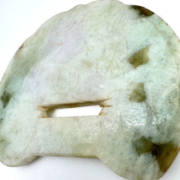 Antique Qing Hand-Carved Plaque Green Jade Traditional Chinese Motif Double Side - Picture 3 of 11